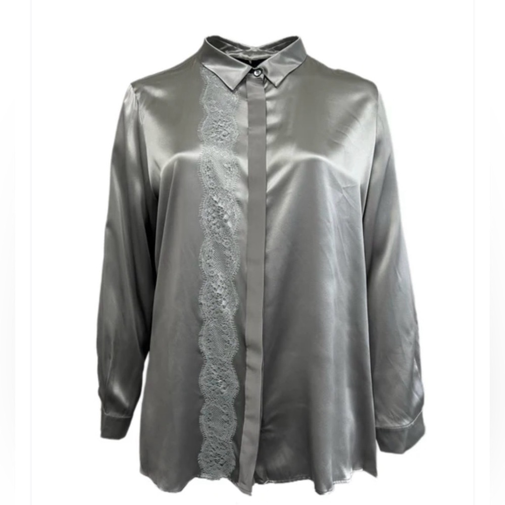 MARINA RINALDI BENGAL 💯% SILK  Gray Women's Top size 18- NWT